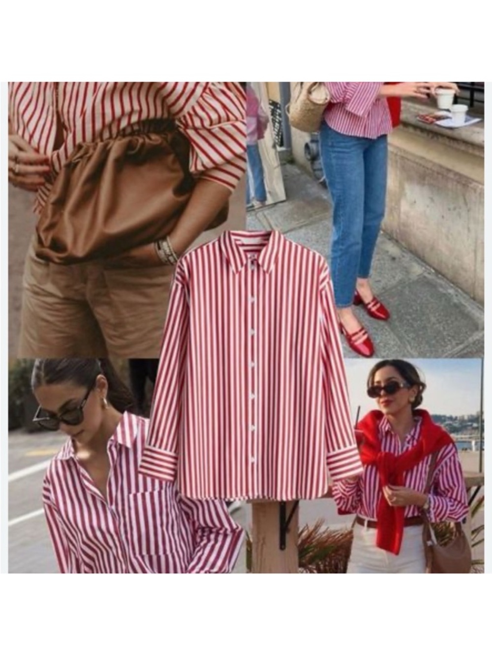 Zara Red and White Striped Shirt